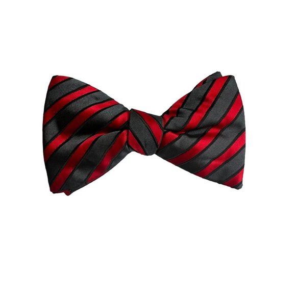 Alfani Spectrum Red And Gray Stripe Bow Tie and Solid Red Pocket Square Set Grey - Picture 2 of 4